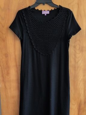 Vivienne Tam Black Short Sleeve Dress with Crochet Bib